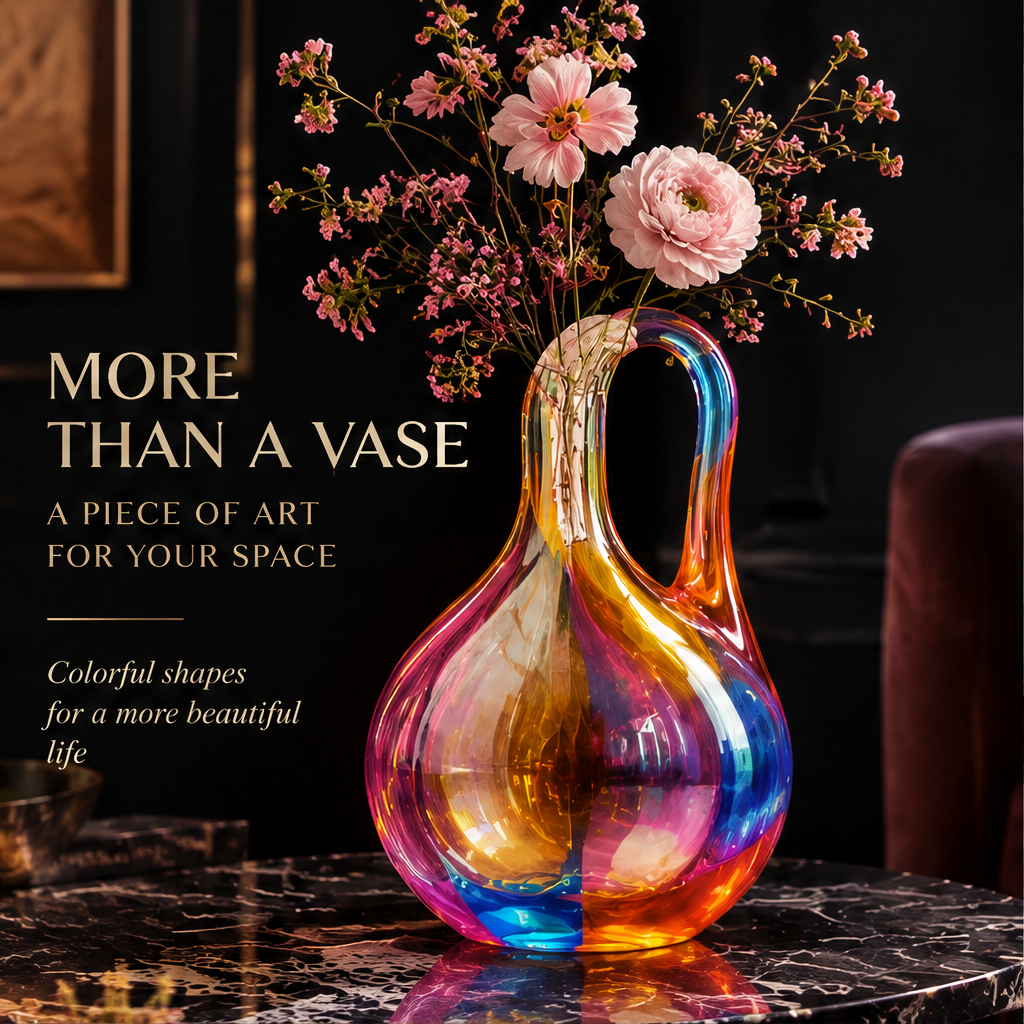 SCULPVE Rainbow Swirl Blown Glass Loop-Handle Vase