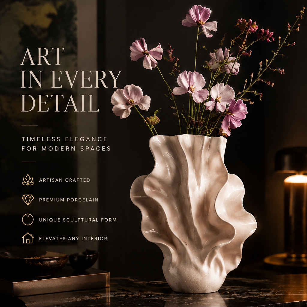 SCULPVE Ruffle Wave Glazed Porcelain Sculptural Vase