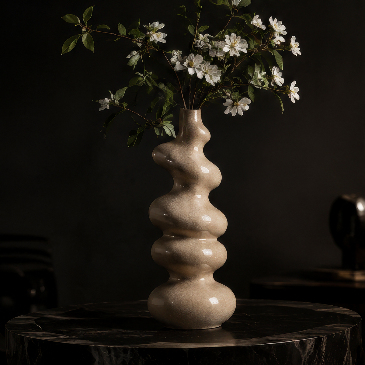SCULPVE Ripple Tower Crackle-Glazed Ceramic Stem Vase