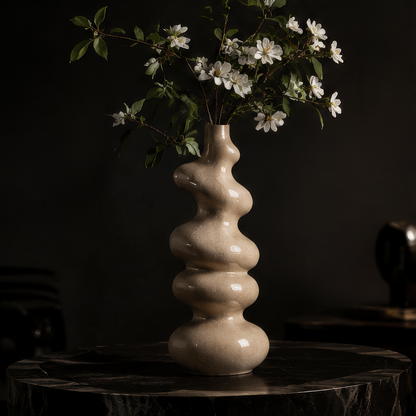 SCULPVE Ripple Tower Crackle-Glazed Ceramic Stem Vase