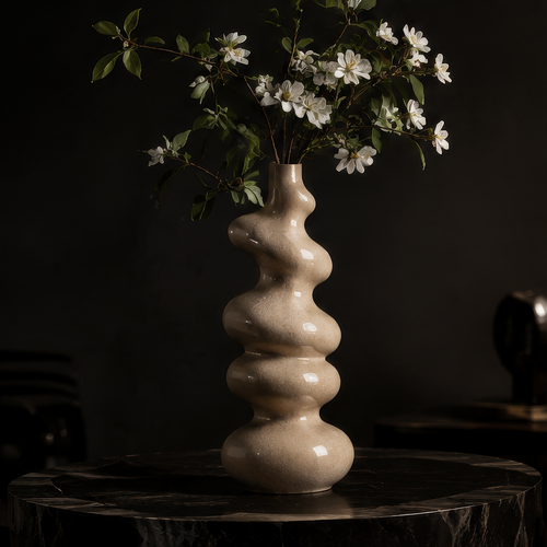 SCULPVE Ripple Tower Crackle-Glazed Ceramic Stem Vase
