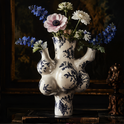 SCULPVE Ink Floral Multi-Neck Bubble Cluster Ceramic Vase