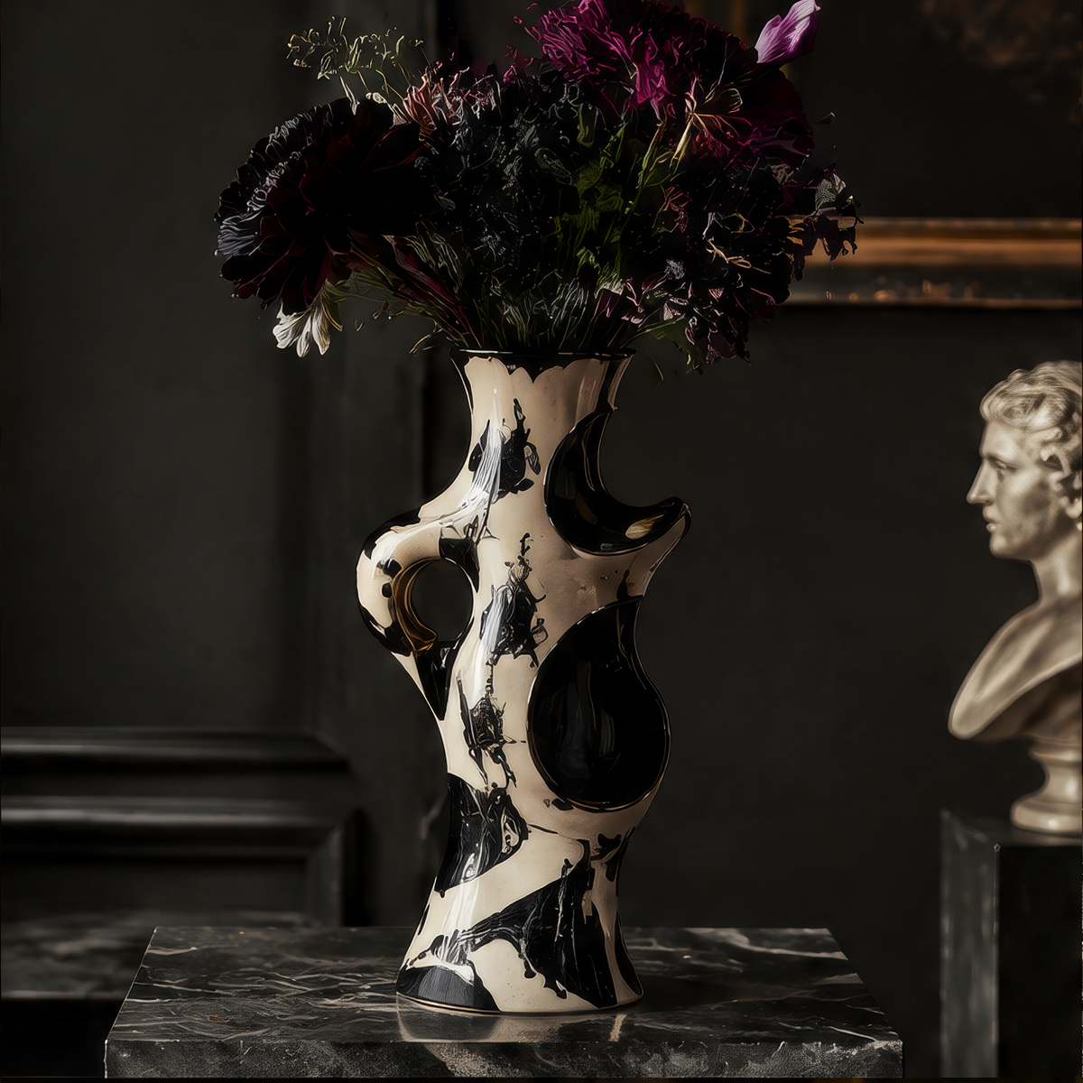 SCULPVE Ink Marble Splash Sculptural Torso Ceramic Vase