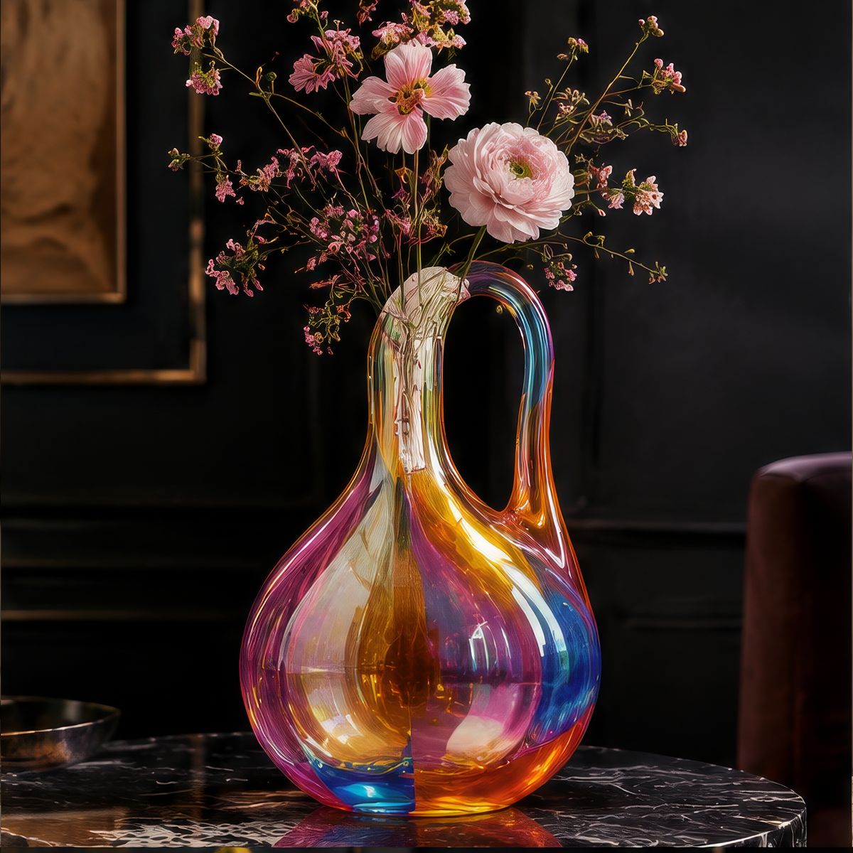SCULPVE Rainbow Swirl Blown Glass Loop-Handle Vase