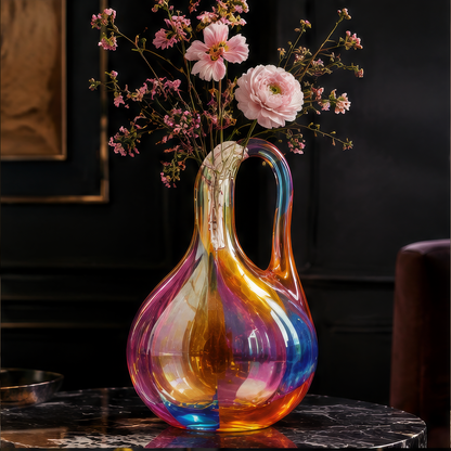 SCULPVE Rainbow Swirl Blown Glass Loop-Handle Vase