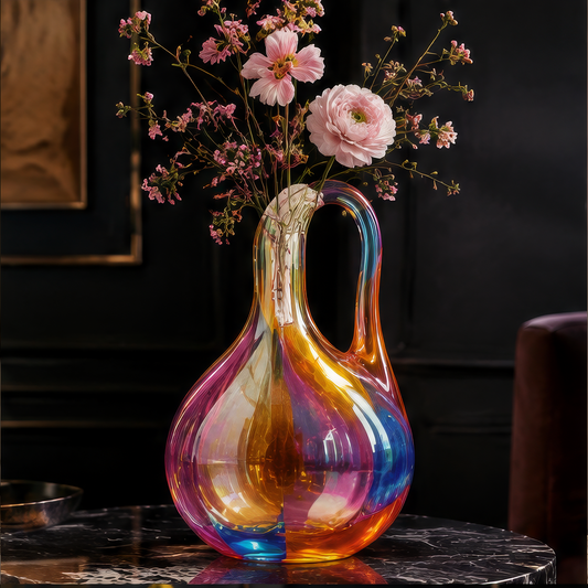 SCULPVE Rainbow Swirl Blown Glass Loop-Handle Vase