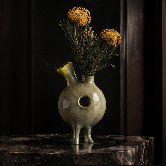 SCULPVE Globe Body Footed Dual-Spout Ceramic Art Vase