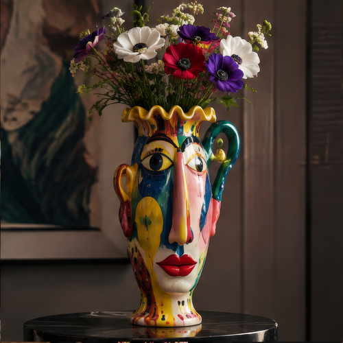 SCULPVE Pop-Art Face Hand-Painted Ceramic Portrait Vase