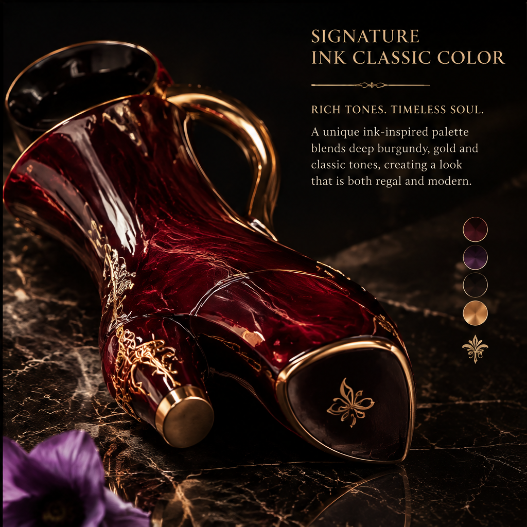 SCULPVE Burgundy Gold High-Heel Boot Ceramic Luxury Vase