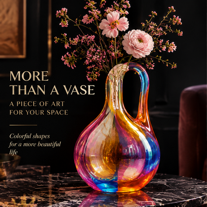 SCULPVE Rainbow Swirl Blown Glass Loop-Handle Vase