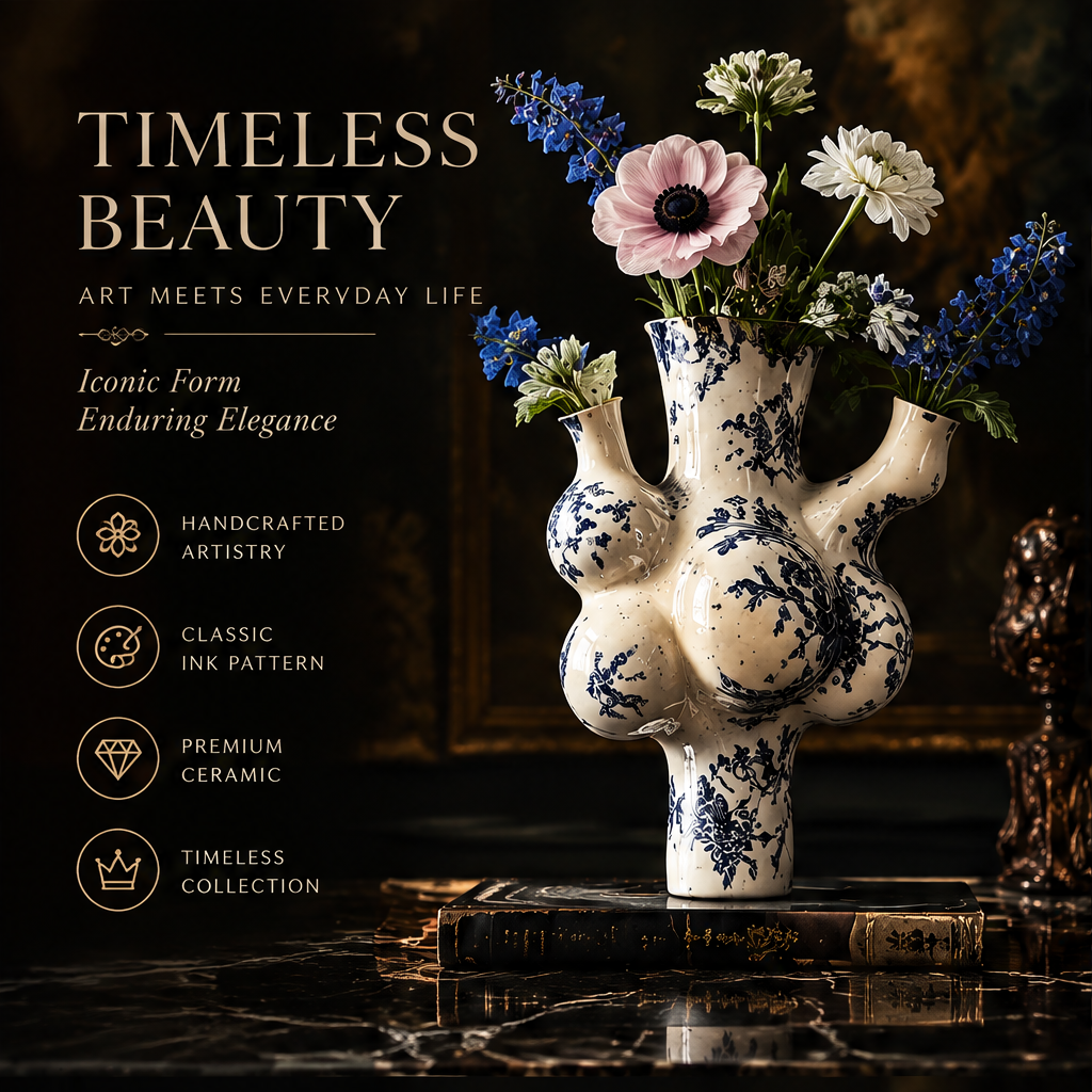 SCULPVE Ink Floral Multi-Neck Bubble Cluster Ceramic Vase