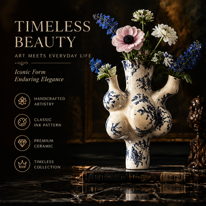SCULPVE Ink Floral Multi-Neck Bubble Cluster Ceramic Vase