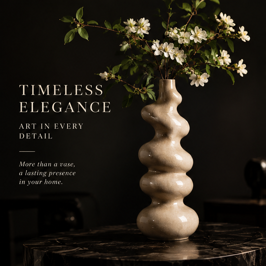 SCULPVE Ripple Tower Crackle-Glazed Ceramic Stem Vase