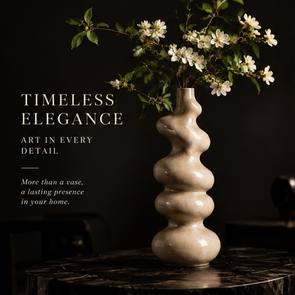 SCULPVE Ripple Tower Crackle-Glazed Ceramic Stem Vase