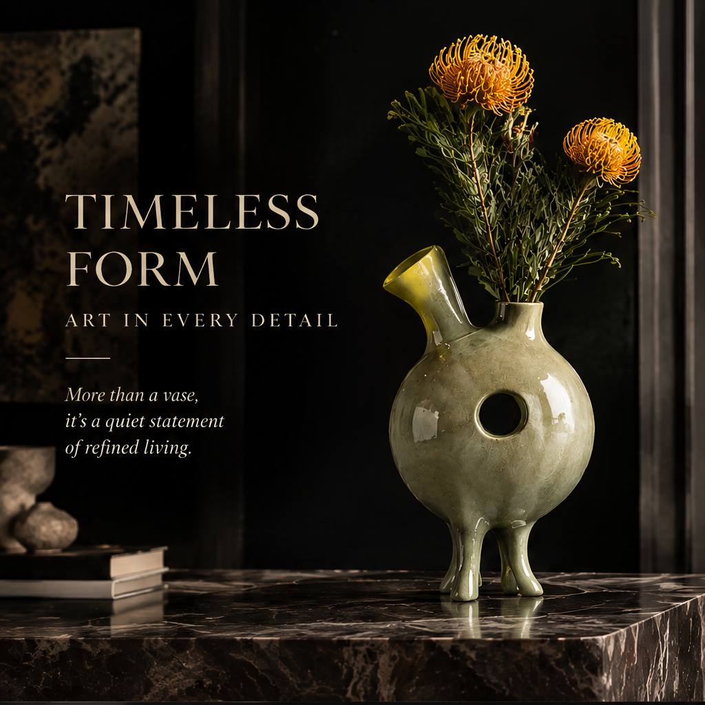 SCULPVE Globe Body Footed Dual-Spout Ceramic Art Vase