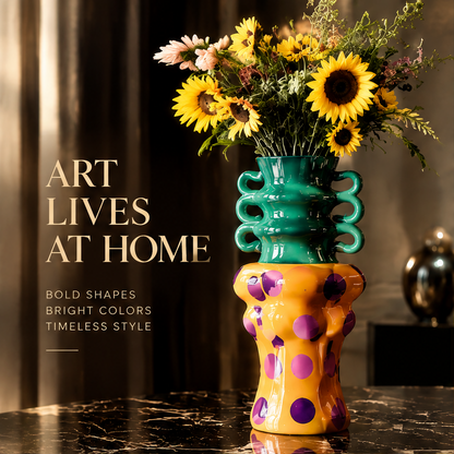SCULPVE Two-Tone Polka Dot Loop-Handle Ceramic Vase