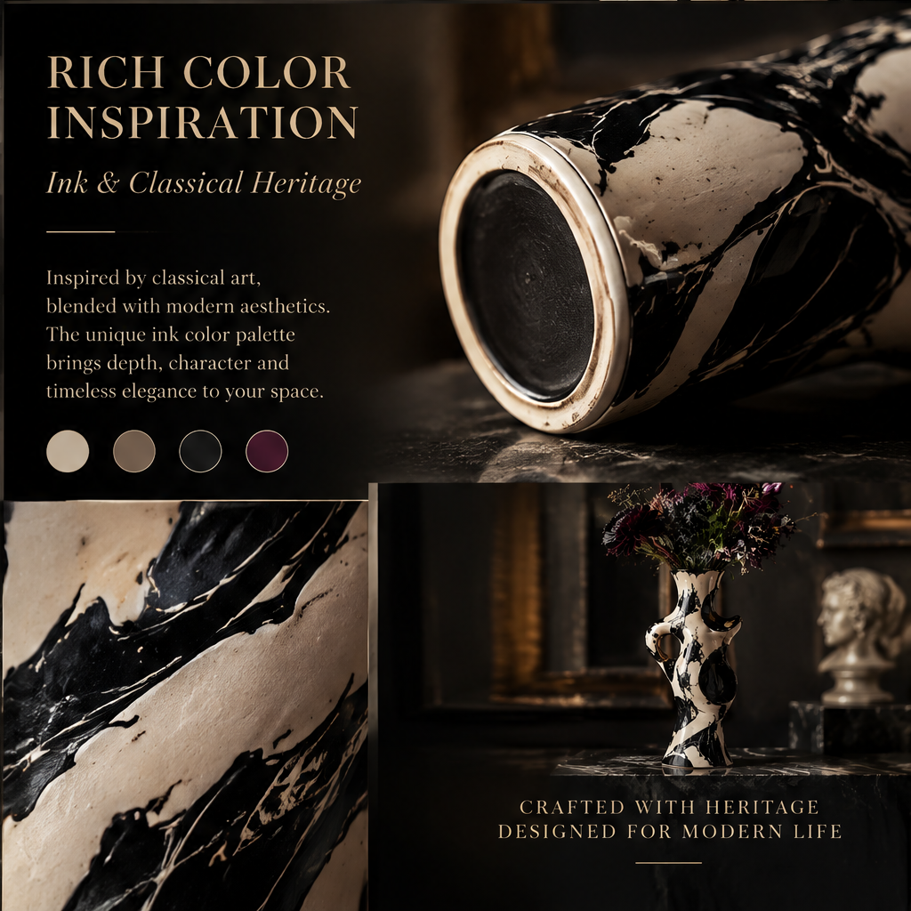 SCULPVE Ink Marble Splash Sculptural Torso Ceramic Vase