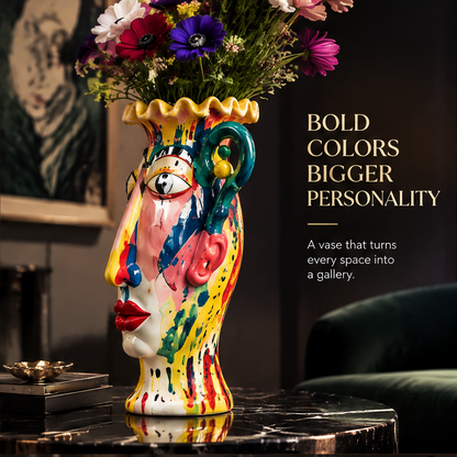 SCULPVE Pop-Art Face Hand-Painted Ceramic Portrait Vase