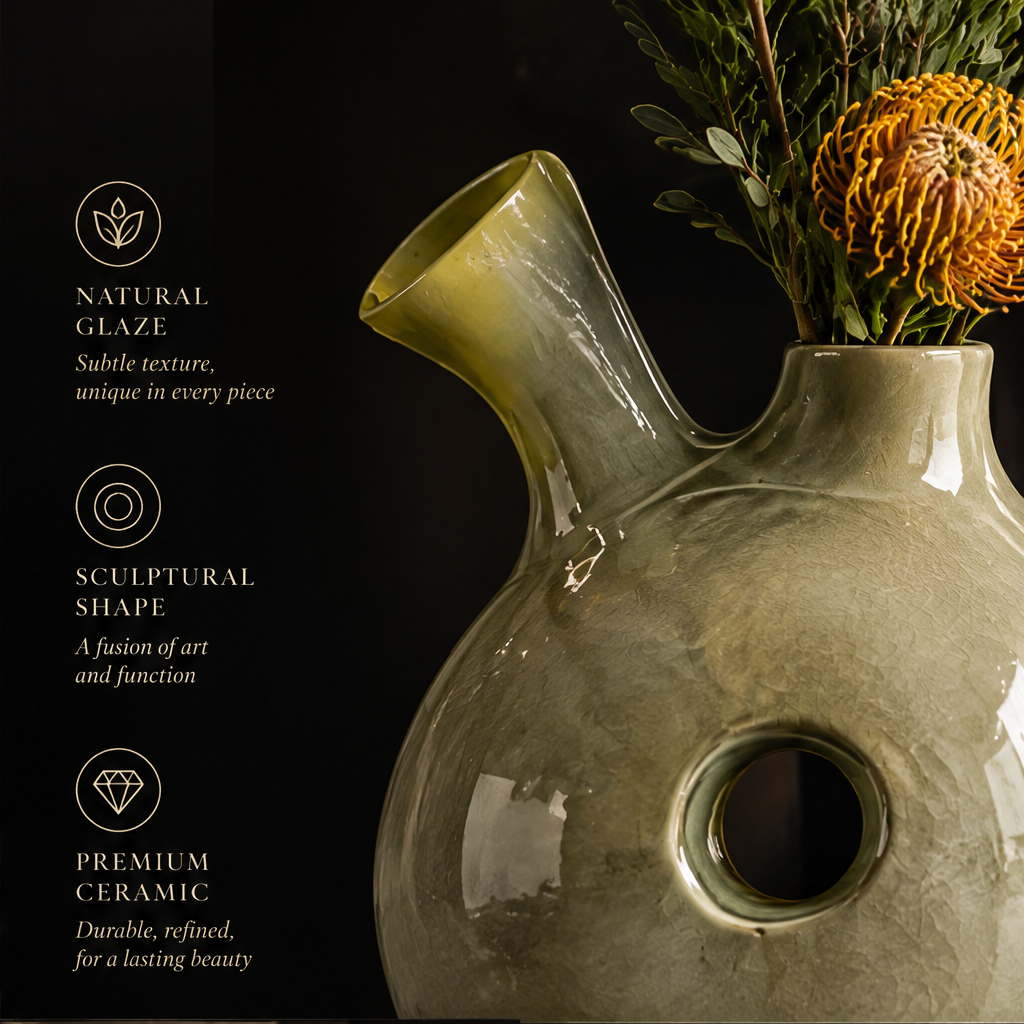 SCULPVE Globe Body Footed Dual-Spout Ceramic Art Vase