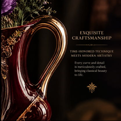 SCULPVE Burgundy Gold High-Heel Boot Ceramic Luxury Vase