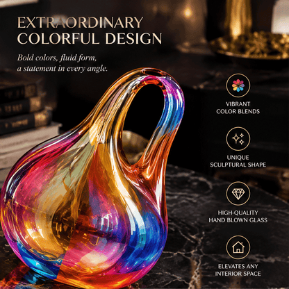 SCULPVE Rainbow Swirl Blown Glass Loop-Handle Vase