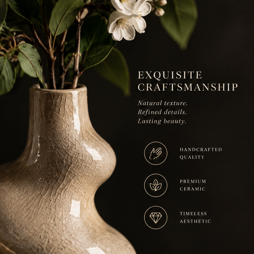 SCULPVE Ripple Tower Crackle-Glazed Ceramic Stem Vase