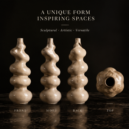 SCULPVE Ripple Tower Crackle-Glazed Ceramic Stem Vase