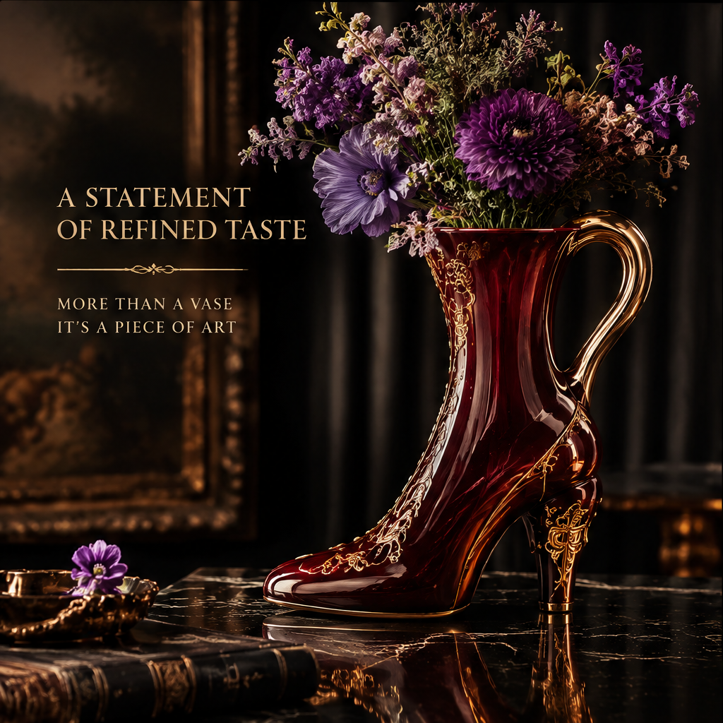 SCULPVE Burgundy Gold High-Heel Boot Ceramic Luxury Vase