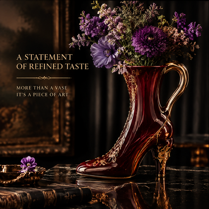SCULPVE Burgundy Gold High-Heel Boot Ceramic Luxury Vase