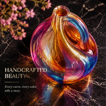SCULPVE Rainbow Swirl Blown Glass Loop-Handle Vase
