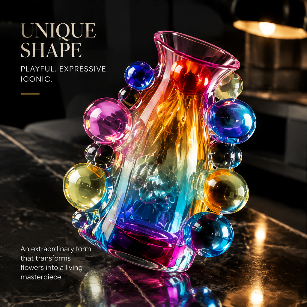 SCULPVE Rainbow Bubble Cluster Art Glass Sculptural Vase