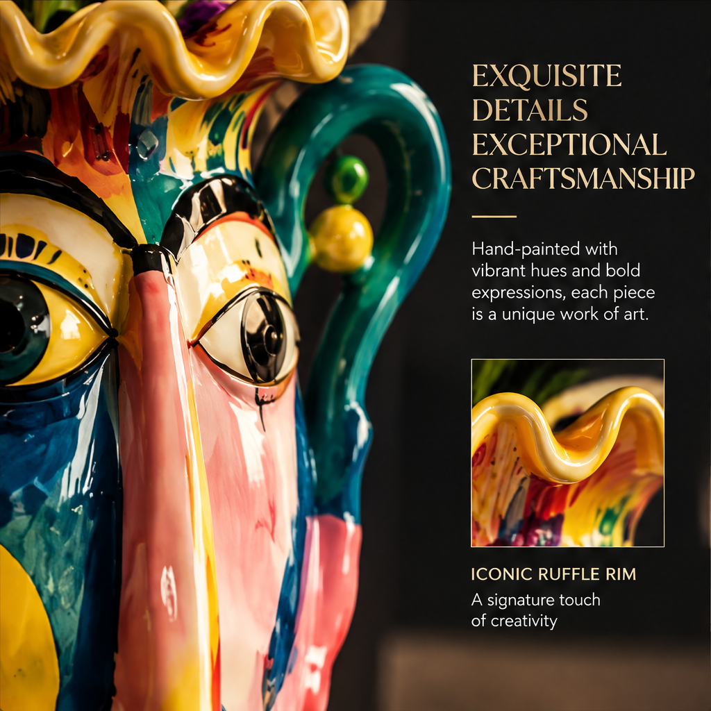 SCULPVE Pop-Art Face Hand-Painted Ceramic Portrait Vase