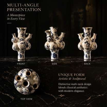 SCULPVE Ink Floral Multi-Neck Bubble Cluster Ceramic Vase