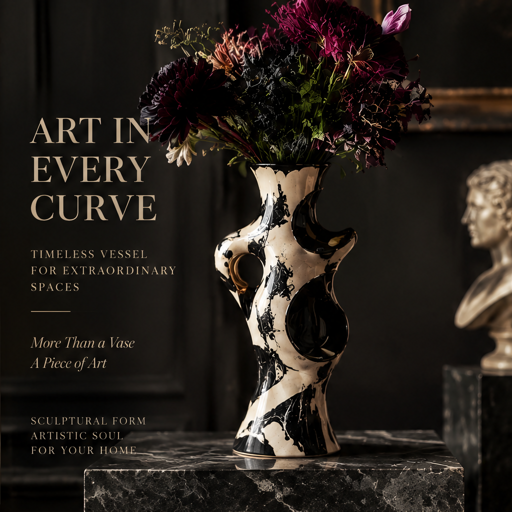 SCULPVE Ink Marble Splash Sculptural Torso Ceramic Vase