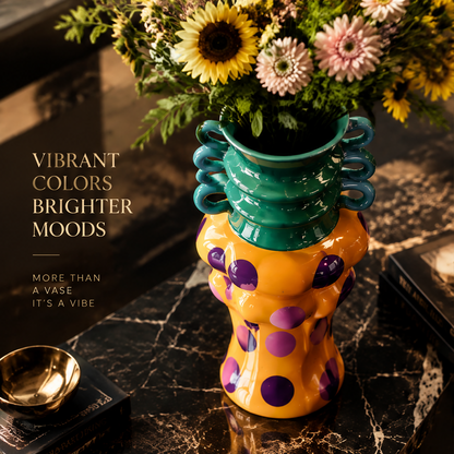 SCULPVE Two-Tone Polka Dot Loop-Handle Ceramic Vase