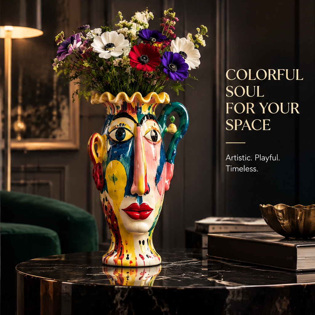 SCULPVE Pop-Art Face Hand-Painted Ceramic Portrait Vase