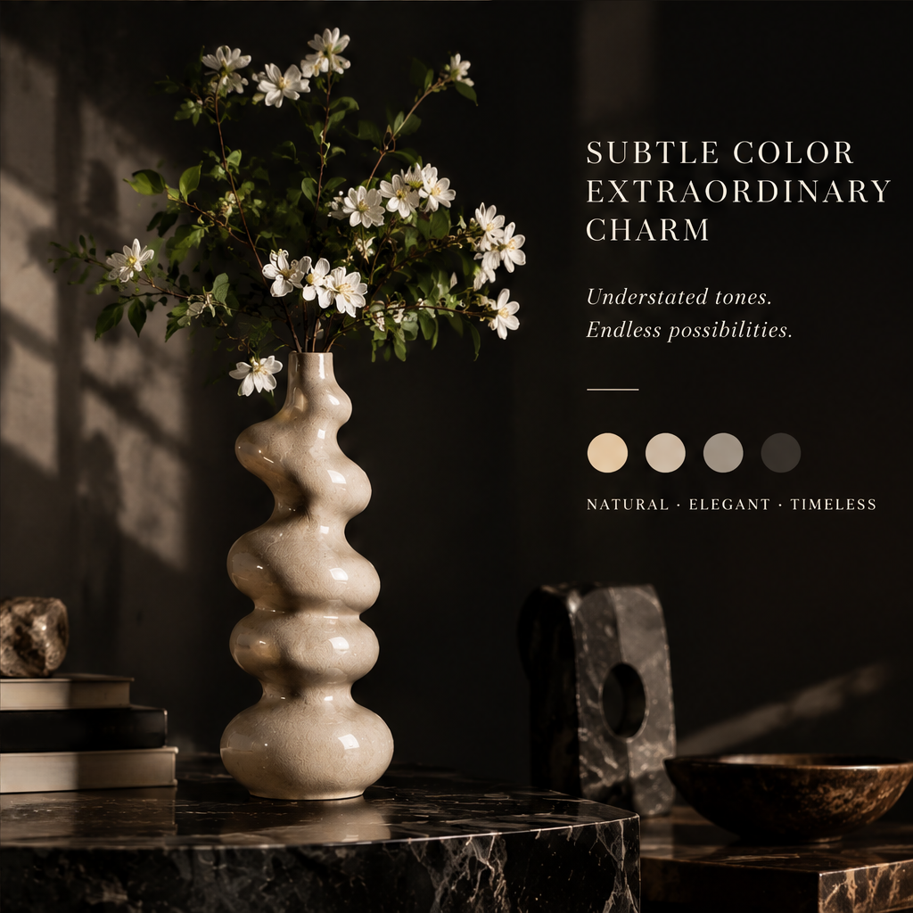 SCULPVE Ripple Tower Crackle-Glazed Ceramic Stem Vase