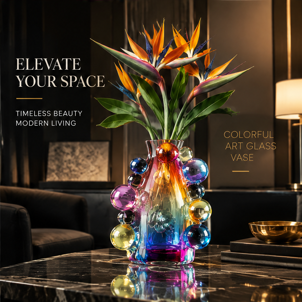 SCULPVE Rainbow Bubble Cluster Art Glass Sculptural Vase