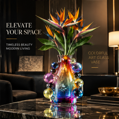 SCULPVE Rainbow Bubble Cluster Art Glass Sculptural Vase