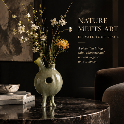 SCULPVE Globe Body Footed Dual-Spout Ceramic Art Vase