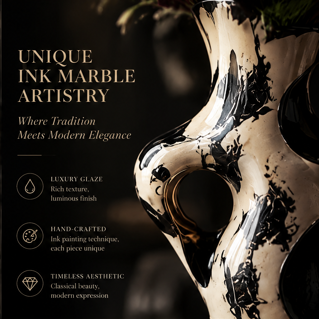 SCULPVE Ink Marble Splash Sculptural Torso Ceramic Vase