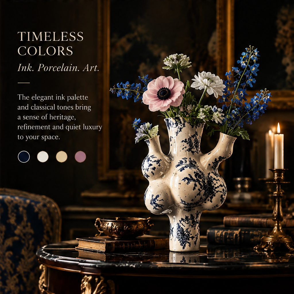 SCULPVE Ink Floral Multi-Neck Bubble Cluster Ceramic Vase